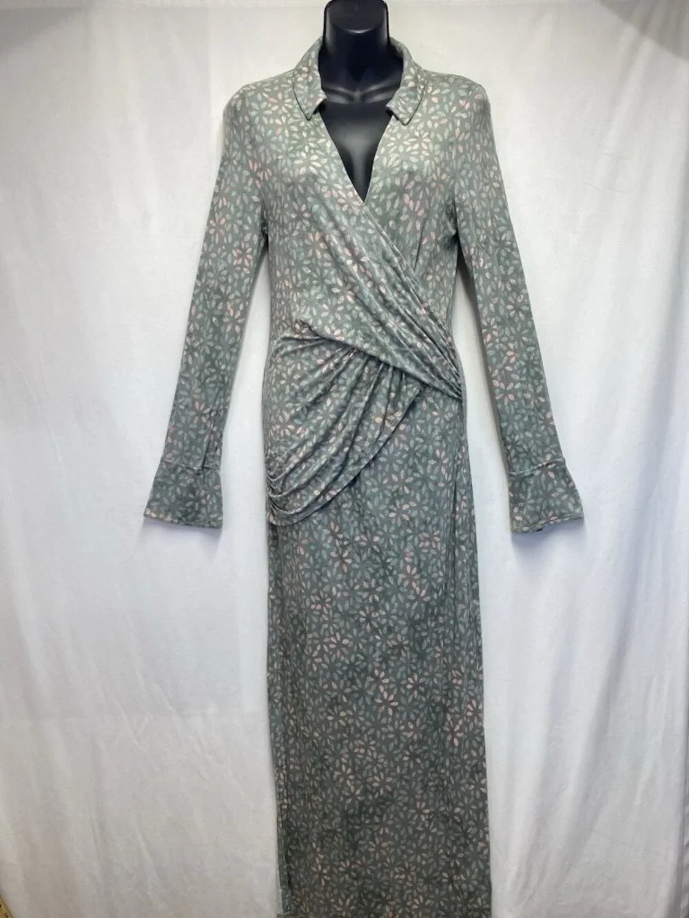 Free People Shayla Wrap Midi Dress Women Medium Mint Multicolor Deep V-Neckline